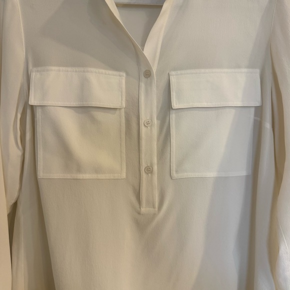 Lafayette 148 New York White Crepe Silk Blouse with Pockets - Picture 6 of 12